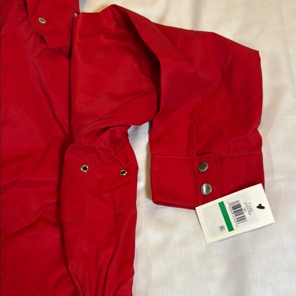 Cole Haan Red Rain Jacket Hip-Length with Removable Hood - Picture 11 of 14